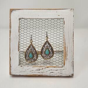 Lucky Brand Two Tone Faux Turquoise Teardrop Drop Hook Earrings Boho Western